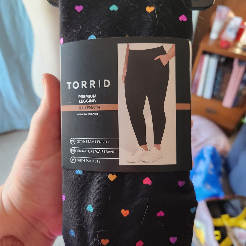 Torrid Black Leggings with Colorful Heart Pattern
